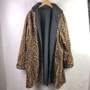 Gallery Woman 2X Reversible Coat - black raincoat and leopard faux fur